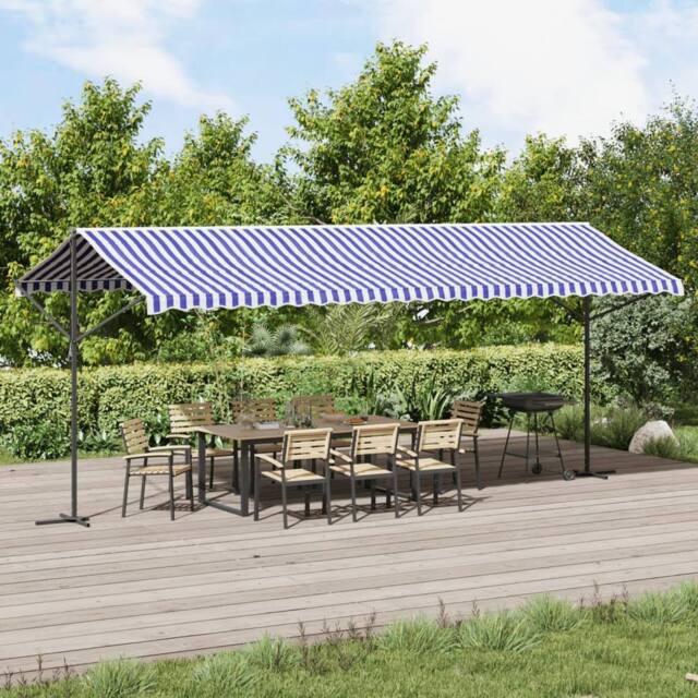 Berkfield Home Free Standing Awning Blue & White 600x300 cm Fabric & Steel - image 1