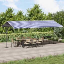 Berkfield Home Free Standing Awning Blue & White 600x300 cm Fabric & Steel