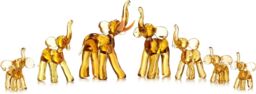 Novecrafto Set Of 7 Elephant Family Figurines with Trunk Facing Upwards - Elephants Figurine Handmade From Amber Color Glass - thumbnail 2