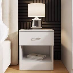 FORGEVIO Matt White Set of 2 Bedside Tables Deep Drawer Chrome Metal - thumbnail 3