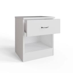 FORGEVIO Matt White Set of 2 Bedside Tables Deep Drawer Chrome Metal - thumbnail 5