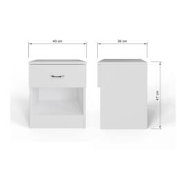 FORGEVIO Matt White Set of 2 Bedside Tables Deep Drawer Chrome Metal - thumbnail 2