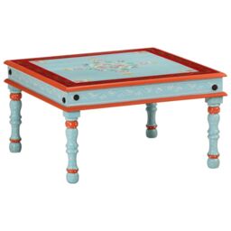 Berkfield Home Coffee Table Blue Hand Painted Solid Wood Mango - thumbnail 1