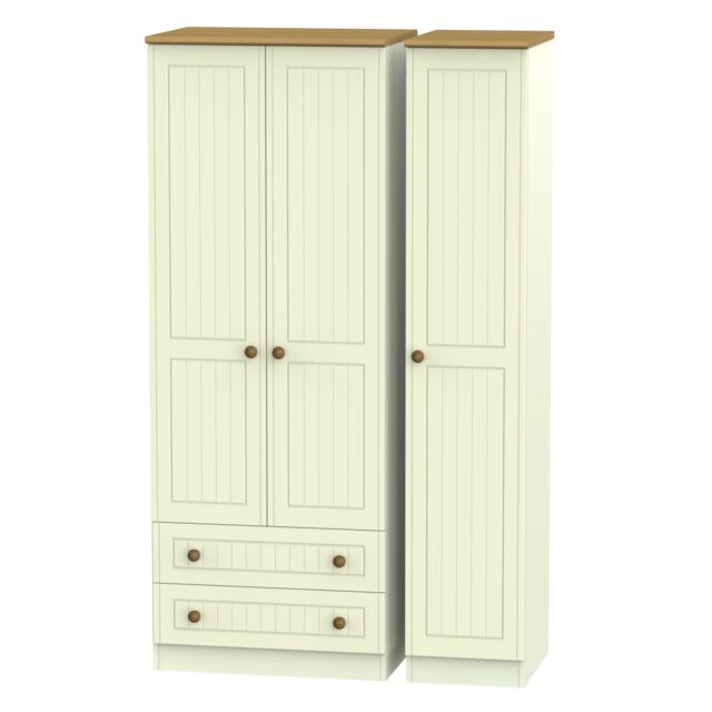 Ready Assembled 2 U Lancaster Triple Wardrobe with 2 Drawers (Ready Assembled) in Cream