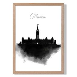 ARTZE Ottawa Watercolour Skyline City Framed Print SIZE: A4 with Oak Frame in Black - thumbnail 1