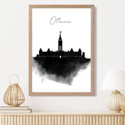 ARTZE Ottawa Watercolour Skyline City Framed Print SIZE: A4 with Oak Frame in Black - thumbnail 2