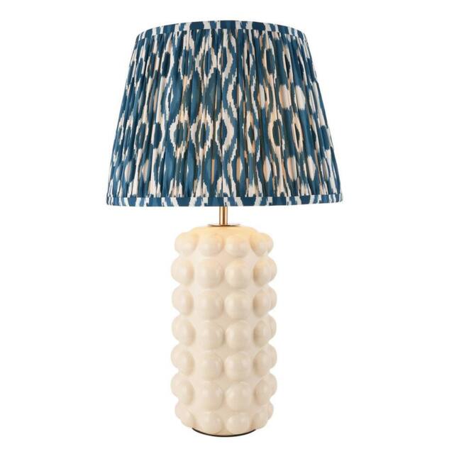 Netlighting Bobble White Table Lamp Blue Fabric Ikat Shade 35cm B22 - image 1