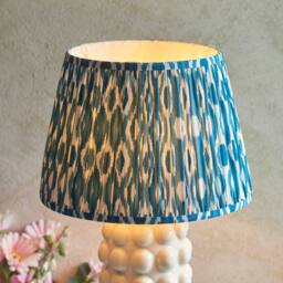 Netlighting Bobble White Table Lamp Blue Fabric Ikat Shade 35cm B22 - thumbnail 4