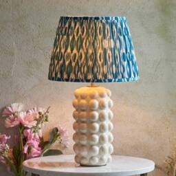Netlighting Bobble White Table Lamp Blue Fabric Ikat Shade 35cm B22 - thumbnail 2