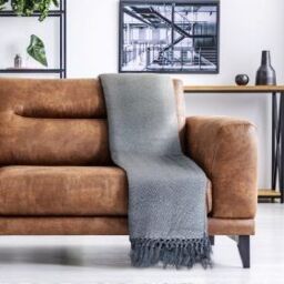 New Edge Blinds Hartley Collection Cotton Throw in Grey - Size: 228 cm x 254 cm - thumbnail 3