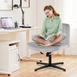 Gymax Armless Velvet Swivel Vanity Chair Wide Desk Chair With Tilt-rocking in Grey - thumbnail 3