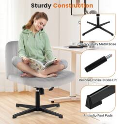 Gymax Armless Velvet Swivel Vanity Chair Wide Desk Chair With Tilt-rocking in Grey - thumbnail 8
