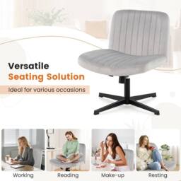 Gymax Armless Velvet Swivel Vanity Chair Wide Desk Chair With Tilt-rocking in Grey - thumbnail 9