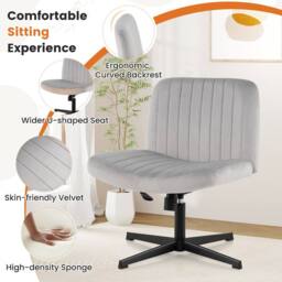 Gymax Armless Velvet Swivel Vanity Chair Wide Desk Chair With Tilt-rocking in Grey - thumbnail 6