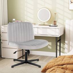 Gymax Armless Velvet Swivel Vanity Chair Wide Desk Chair With Tilt-rocking in Grey - thumbnail 4