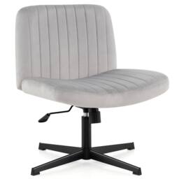 Gymax Armless Velvet Swivel Vanity Chair Wide Desk Chair With Tilt-rocking in Grey - thumbnail 1