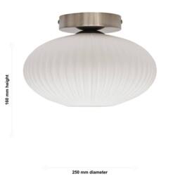 First Choice Lighting Set of 2 Baton - White Ribbed Oval Glass Satin Nickel Ceiling Lights - thumbnail 6