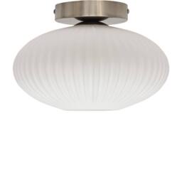 First Choice Lighting Set of 2 Baton - White Ribbed Oval Glass Satin Nickel Ceiling Lights - thumbnail 2