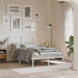 Berkfield Home Metal Bed Frame without Mattress with Headboard White 120x190cm - Size: 120x190 cm - thumbnail 2