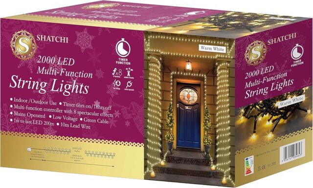 Shatchi 2000LEDs Multifunction Timer String Fairy Lights 200M Indoor/Outdoor Decorations in Yellow - image 1