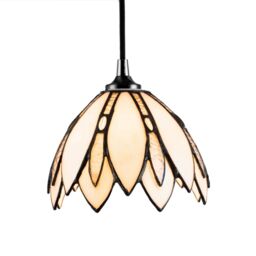 Happy Homewares Floral Petal Themed White Stained Glass Tiffany Pendant Lamp Shade with Beads - thumbnail 2