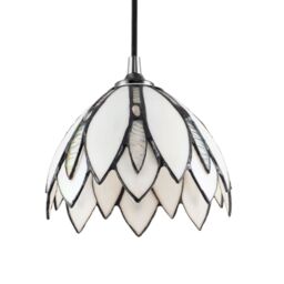 Happy Homewares Floral Petal Themed White Stained Glass Tiffany Pendant Lamp Shade with Beads - thumbnail 4