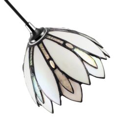 Happy Homewares Floral Petal Themed White Stained Glass Tiffany Pendant Lamp Shade with Beads - thumbnail 3