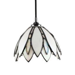 Happy Homewares Floral Petal Themed White Stained Glass Tiffany Pendant Lamp Shade with Beads