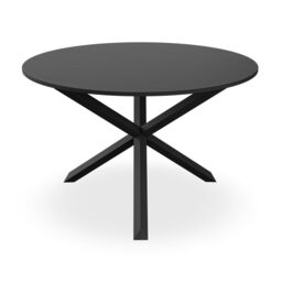 More4Homes Malvern Round Dining Table & Chairs - Black Table Top w Solid Oak Black Legs + Monza Faux Leather Dining Chair Set Of 6 in Beige - thumbnail 3