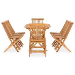 Berkfield Home 9 Piece Folding Outdoor Dining Set Solid Teak Wood in Brown - thumbnail 2