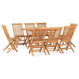 Berkfield Home 9 Piece Folding Outdoor Dining Set Solid Teak Wood in Brown - thumbnail 1