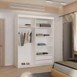 MN Furniture Sudan Sliding Mirror Wardrobe-LED Light W150cm x H217cm in White - thumbnail 3