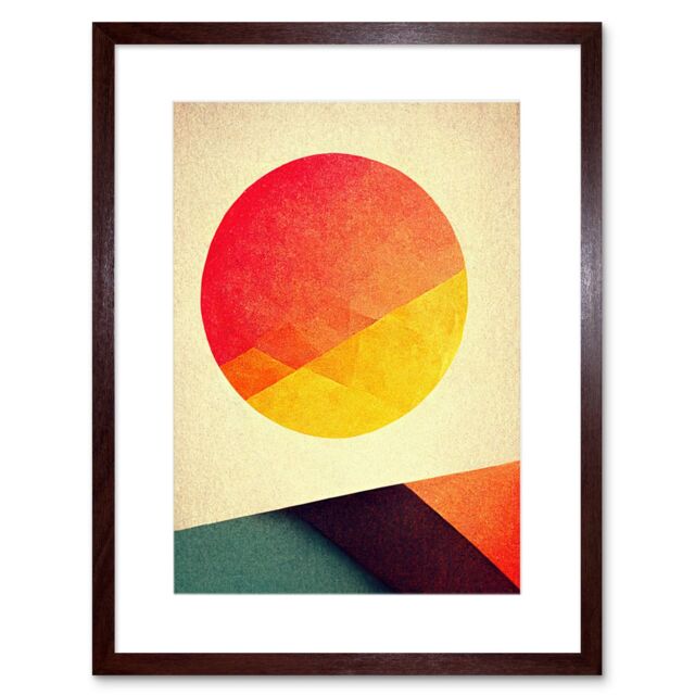 "Artery8 Wall Art Print Minimal Sunset Retro Sun Planet Gradient Colour Orange Yellow Peach Planet Artwork Framed 9X7 Inch in Brown - Size: W7"" x H9""" - image 1