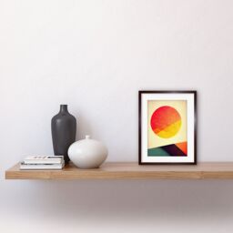 "Artery8 Wall Art Print Minimal Sunset Retro Sun Planet Gradient Colour Orange Yellow Peach Planet Artwork Framed 9X7 Inch in Brown - Size: W7"" x H9""" - thumbnail 2