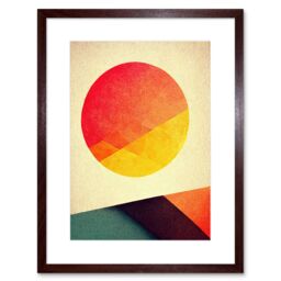 "Artery8 Wall Art Print Minimal Sunset Retro Sun Planet Gradient Colour Orange Yellow Peach Planet Artwork Framed 9X7 Inch in Brown - Size: W7"" x H9""" - thumbnail 1