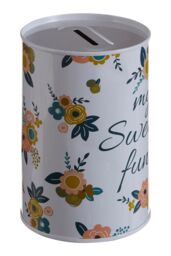 Orsina Decorative Tin Money Box, Metal Money Saving Tin For Home, Cute Small Coin Tin, Lightweight Cylindrical Tin in White - thumbnail 2