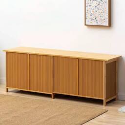 EONLION Shoe Bench Cabinet with Rattan Doors, Wooden Storage Seat in Light Oak - Size: 100 cm - thumbnail 5