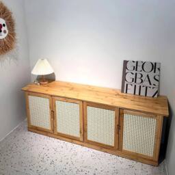 EONLION Shoe Bench Cabinet with Rattan Doors, Wooden Storage Seat in Light Oak - Size: 100 cm - thumbnail 4