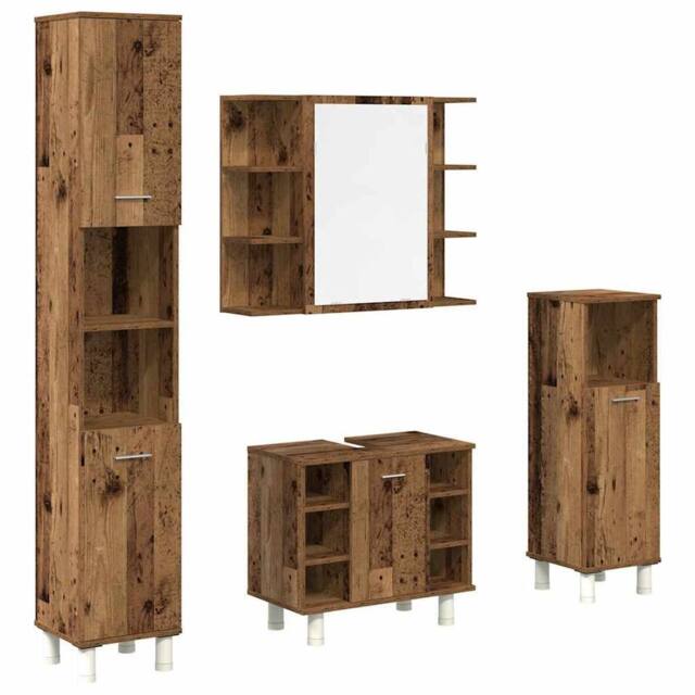 Berkfield Home 4 Piece Bathroom Furniture Set Old Wood Engineered Wood in Brown - image 1