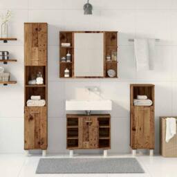 Berkfield Home 4 Piece Bathroom Furniture Set Old Wood Engineered Wood in Brown - thumbnail 3