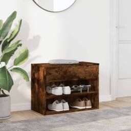 Berkfield Home Shoe Bench Smoked Oak 60x30x45 cm Engineered Wood in Brown - Size: 60 x 30 x 45 cm