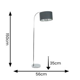 ValueLights Curva Chrome Arched Floor Lamp with Metallic Chrome Inner Drum Lamp Shade in Charcoal - thumbnail 4