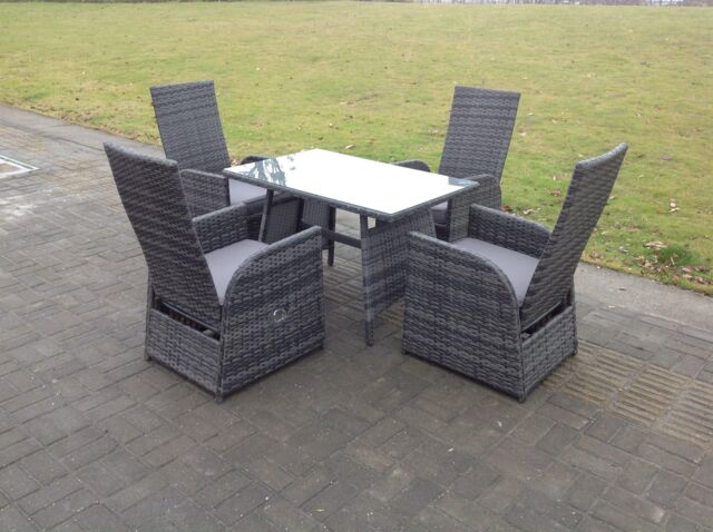 Fimous Oblong Table Adjustable Reclining Chair Rattan Dining Set Garden Furniture Table & Chair Set 4 Chairs in Dark Grey - image 1