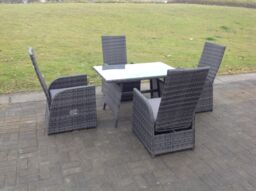 Fimous Oblong Table Adjustable Reclining Chair Rattan Dining Set Garden Furniture Table & Chair Set 4 Chairs in Dark Grey - thumbnail 2