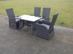Fimous Oblong Table Adjustable Reclining Chair Rattan Dining Set Garden Furniture Table & Chair Set 4 Chairs in Dark Grey - thumbnail 4