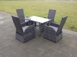 Fimous Oblong Table Adjustable Reclining Chair Rattan Dining Set Garden Furniture Table & Chair Set 4 Chairs in Dark Grey - thumbnail 1