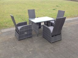 Fimous Oblong Table Adjustable Reclining Chair Rattan Dining Set Garden Furniture Table & Chair Set 4 Chairs in Dark Grey - thumbnail 3
