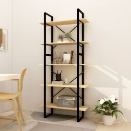Berkfield Home 5-Tier Book Cabinet 80x30x175 cm Pinewood in Brown - Size: 80 x 30 x 175 cm - thumbnail 1