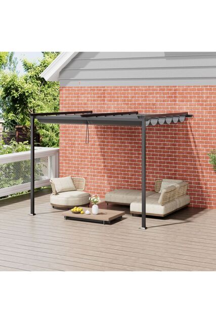 Living and Home 10 x 13FT Outdoor Lean To Pergola with Canopy in Dark Grey
