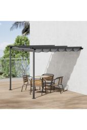 Living and Home 10 x 13FT Outdoor Lean To Pergola with Canopy in Dark Grey - thumbnail 2